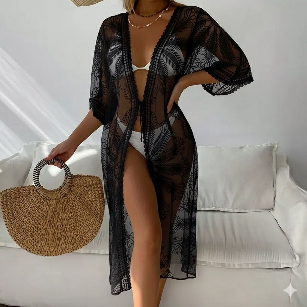 Kimono Salida de Playa Tul Oversize Modelo Kailea