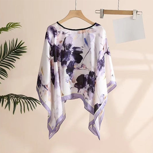 Chal Blusa Elegante Violeta con estampado floral