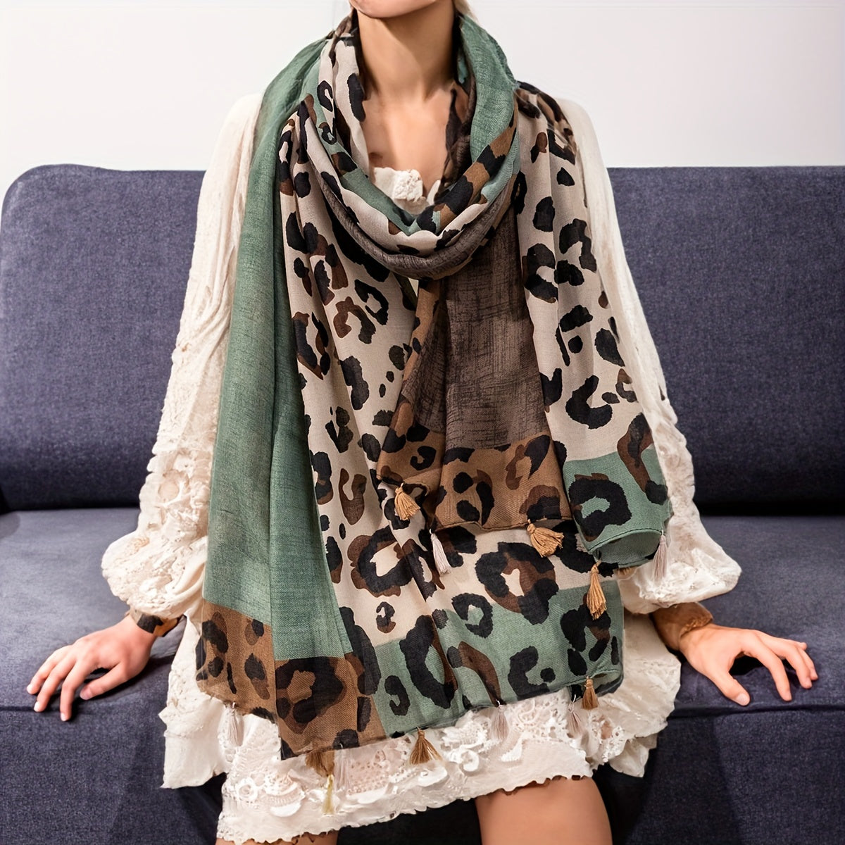 Pashmina Boho con borlas | Animal Print