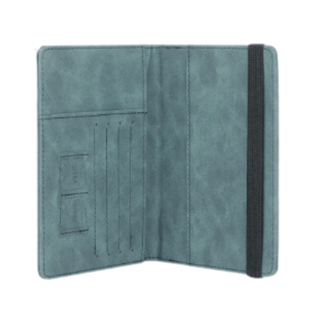 Porta Pasaporte de cuero Azul acero RFID BLOCKING - Travel Wallet