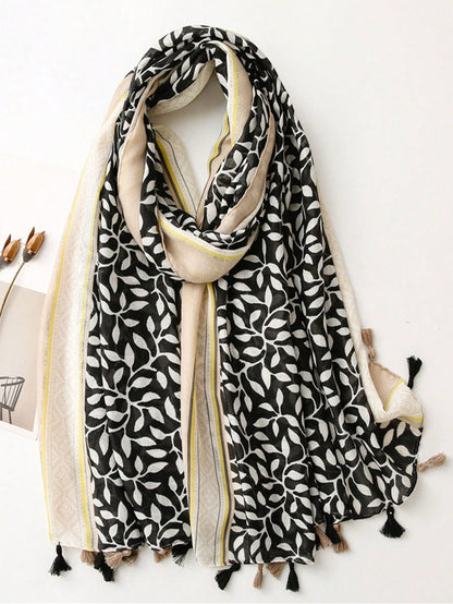 Pashmina Carmina de hojas | Negro