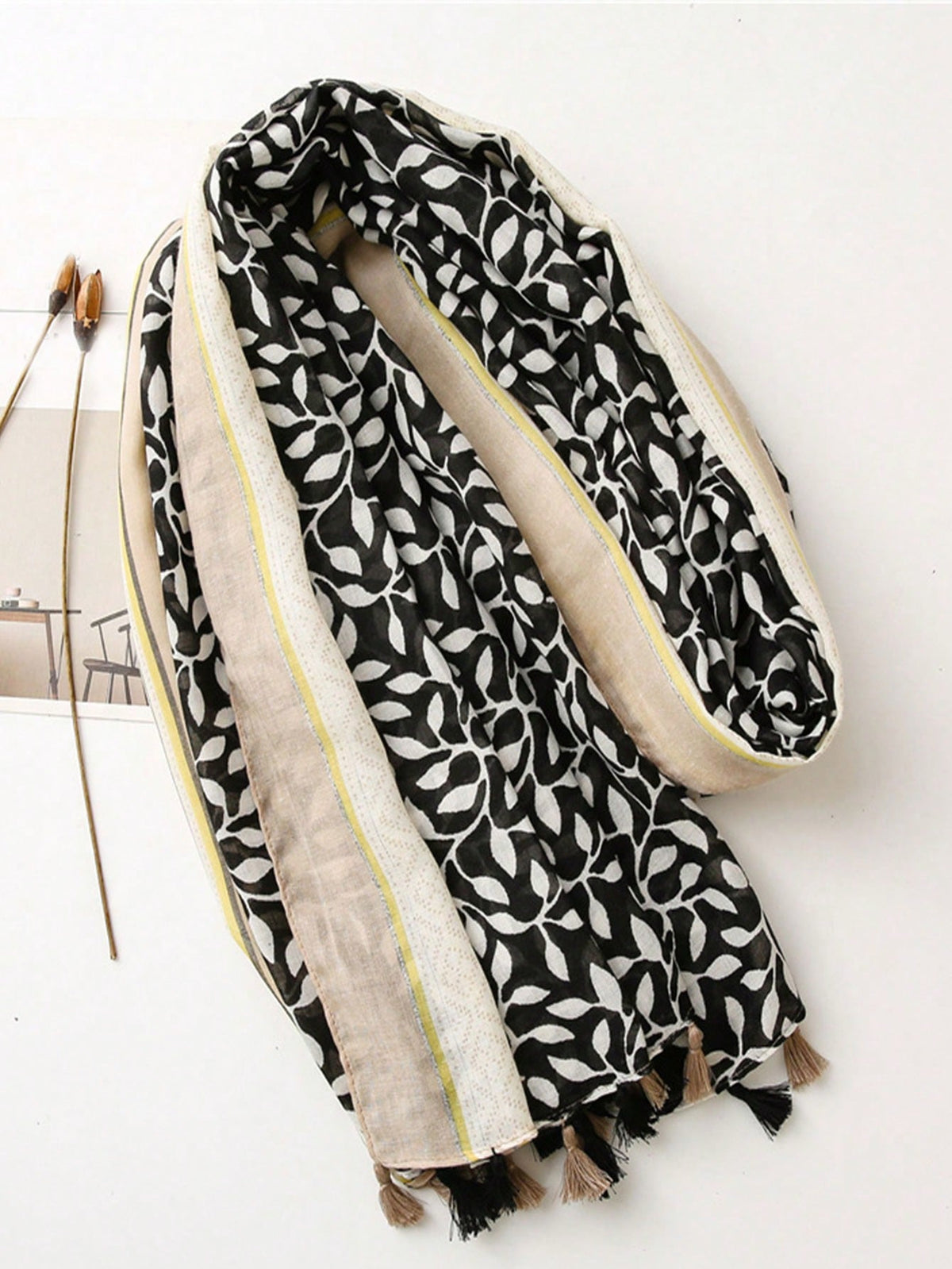 Pashmina Carmina de hojas | Negro