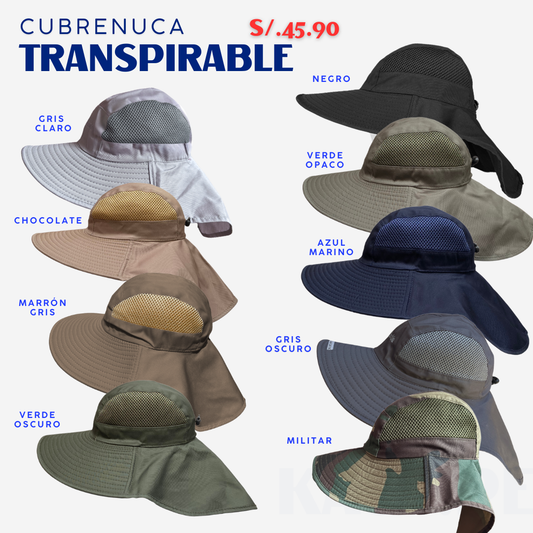 Sombrero Cubrenuca Transpirable Gorro Alta Proteccion Sol