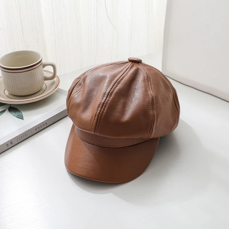 Boina Jordana Cuero PU para mujer | Camel