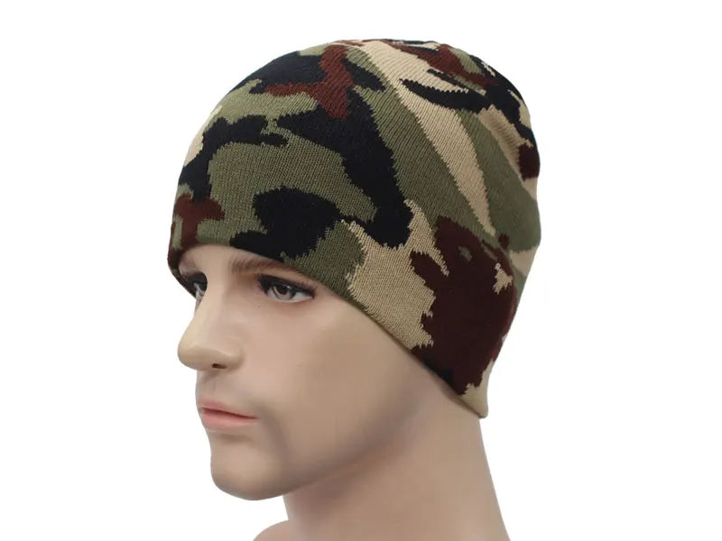 Beanie Ceñido Camuflaje Verde Gorro Hombre