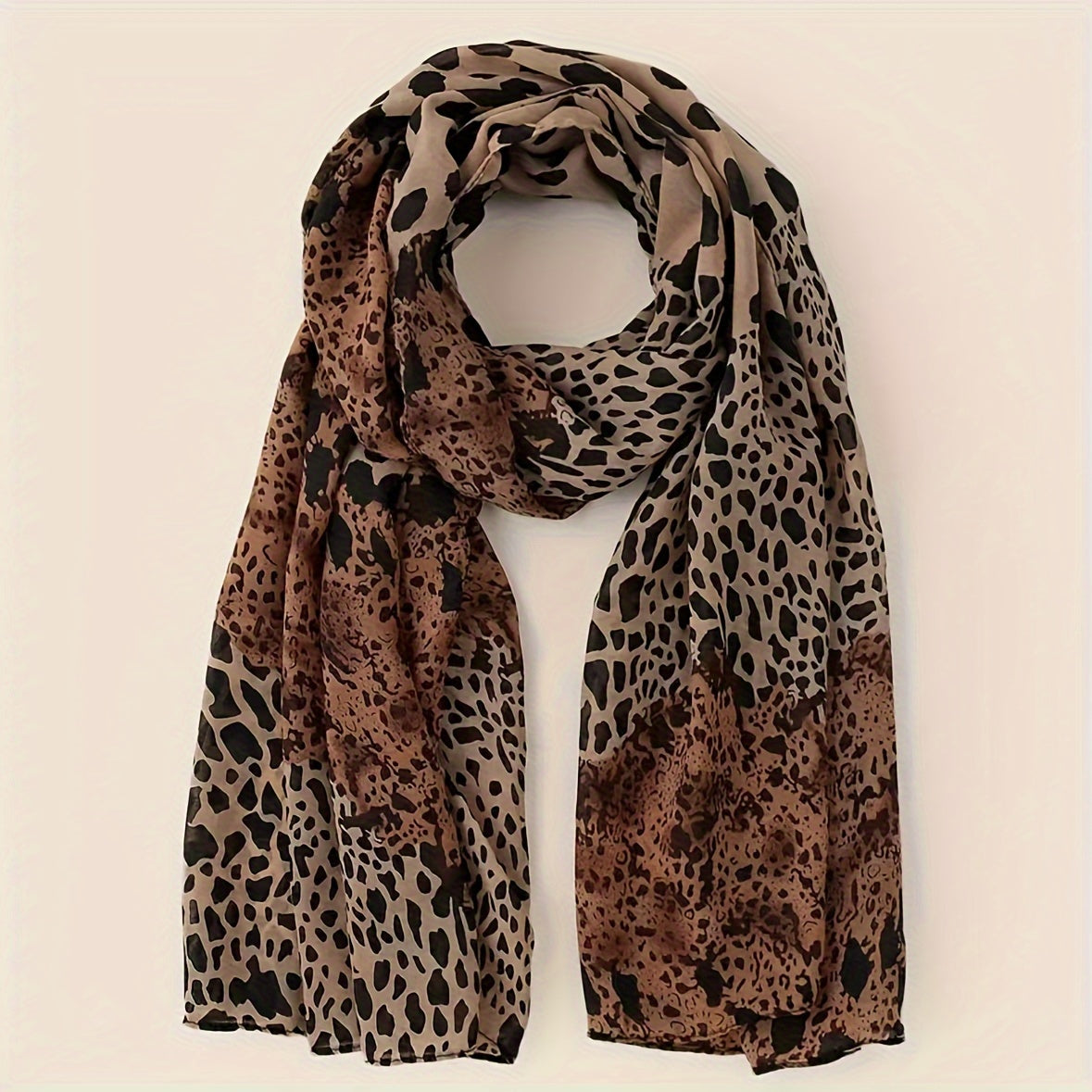 Pashmina Delgada Linares Beige con diseño de Leopardo