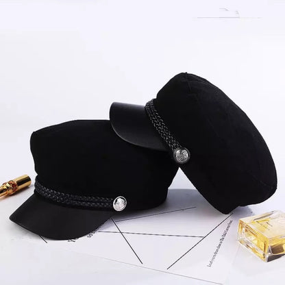 Boina Militar Inglesa Drill/Cuerina para Mujer | Negro