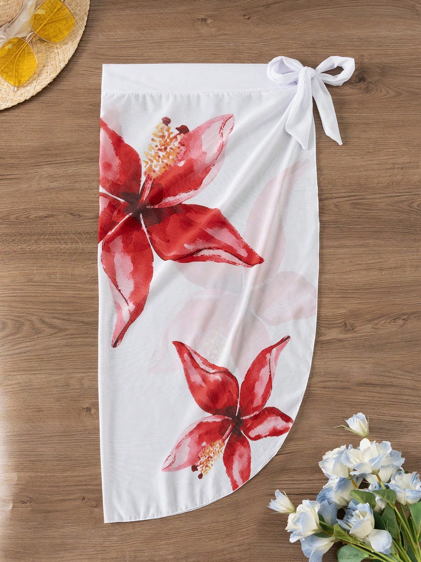 Falda Larga Malva Blanco Estampado de Flores - Talla L