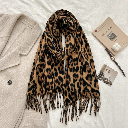 Bufanda Nath de animal print con flecos | Beige