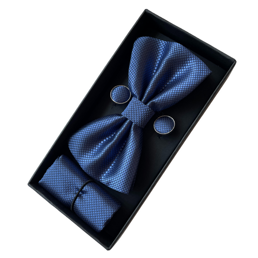 Set Houston: Corbata Michi, Pañuelo y Gemelos | Azul Acero