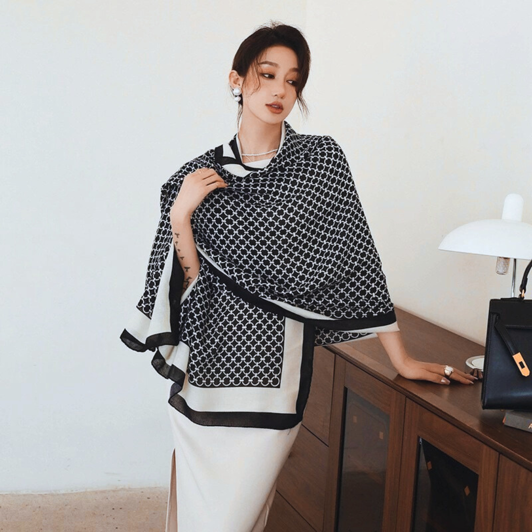 Pashmina Sidney con borlas | Blanco & Negro