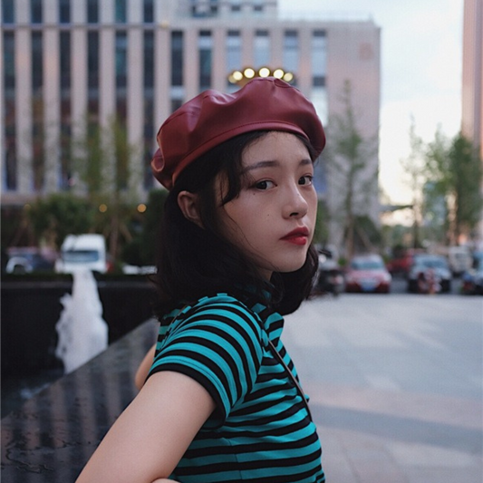 Boina Artista Francesa en Cuerina | Burgundy