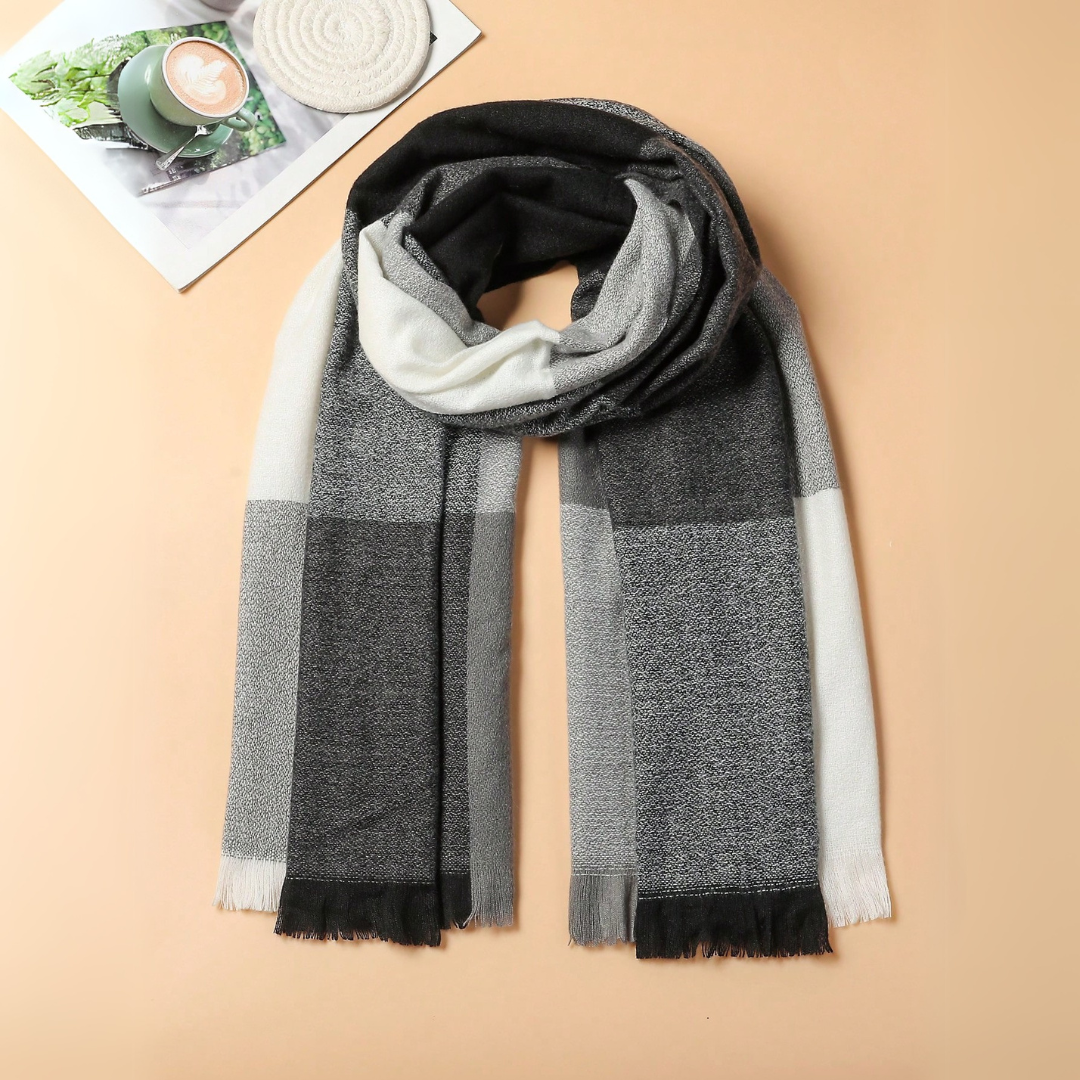 Bufanda Nico Unisex a cuadros hilo algodón tramado | Gris