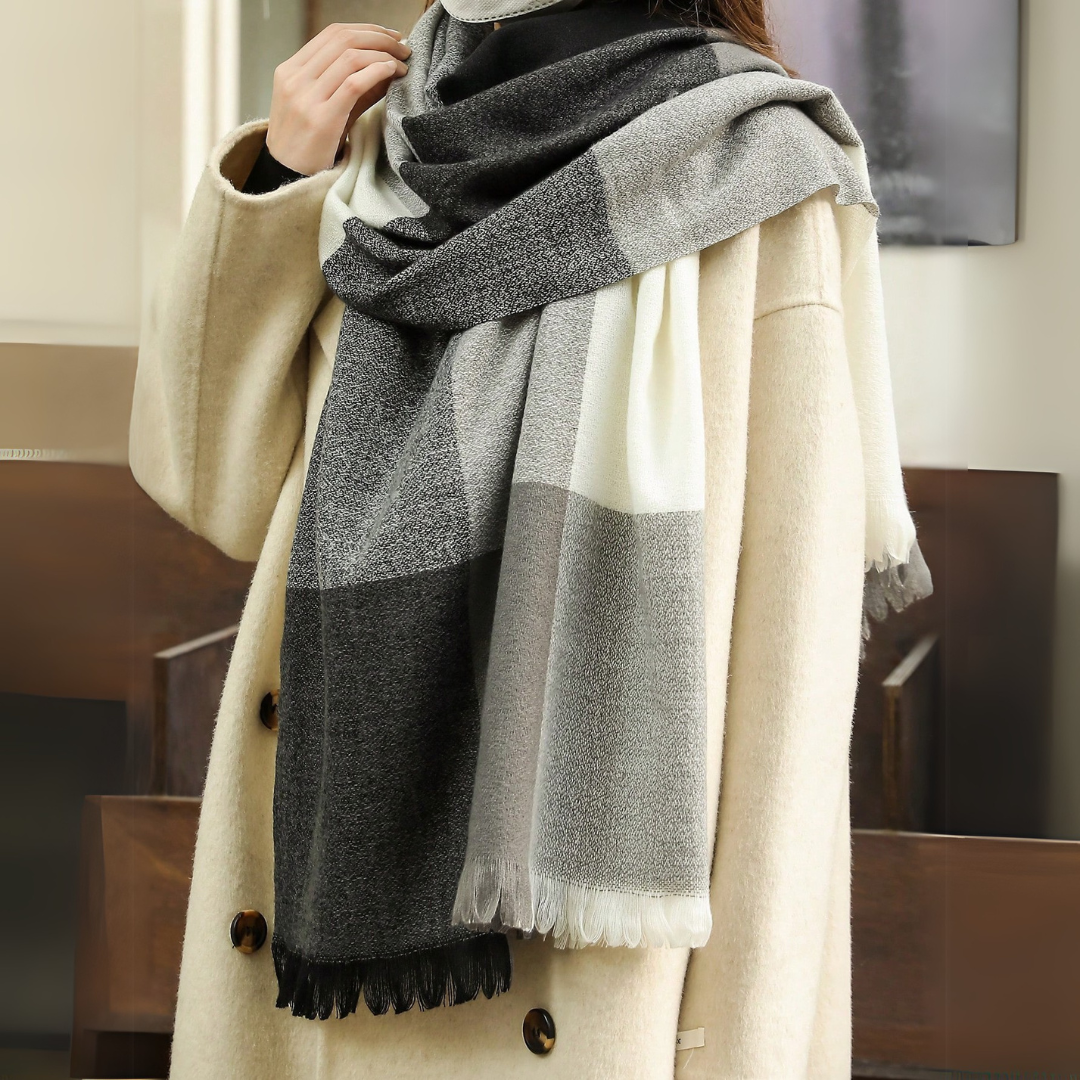 Bufanda Nico Unisex a cuadros hilo algodón tramado | Gris