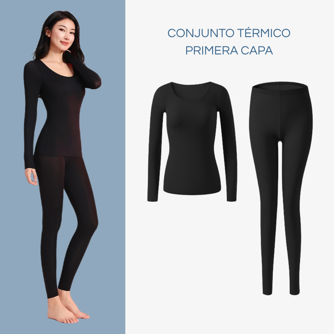 Conjunto Térmico de Mujer color negro | Capa interior ligera para invierno