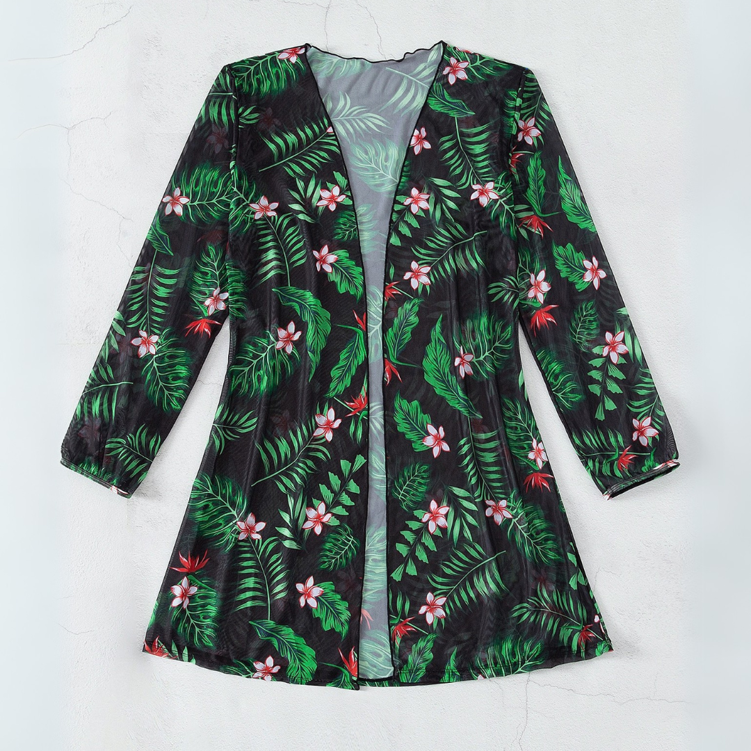 Salida de Playa Ynari Kimono mesh con estampado tropical - Talla M