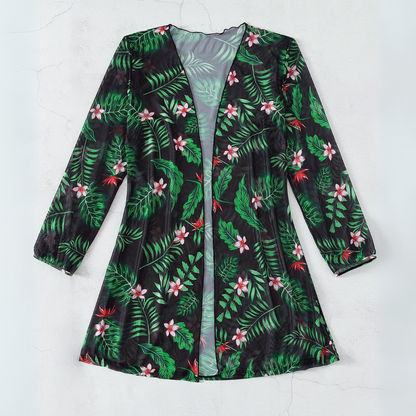 Salida de Playa Ynari Kimono mesh con estampado tropical - Talla M