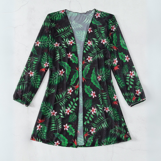 Salida de Playa Ynari Kimono mesh con estampado tropical - Talla M