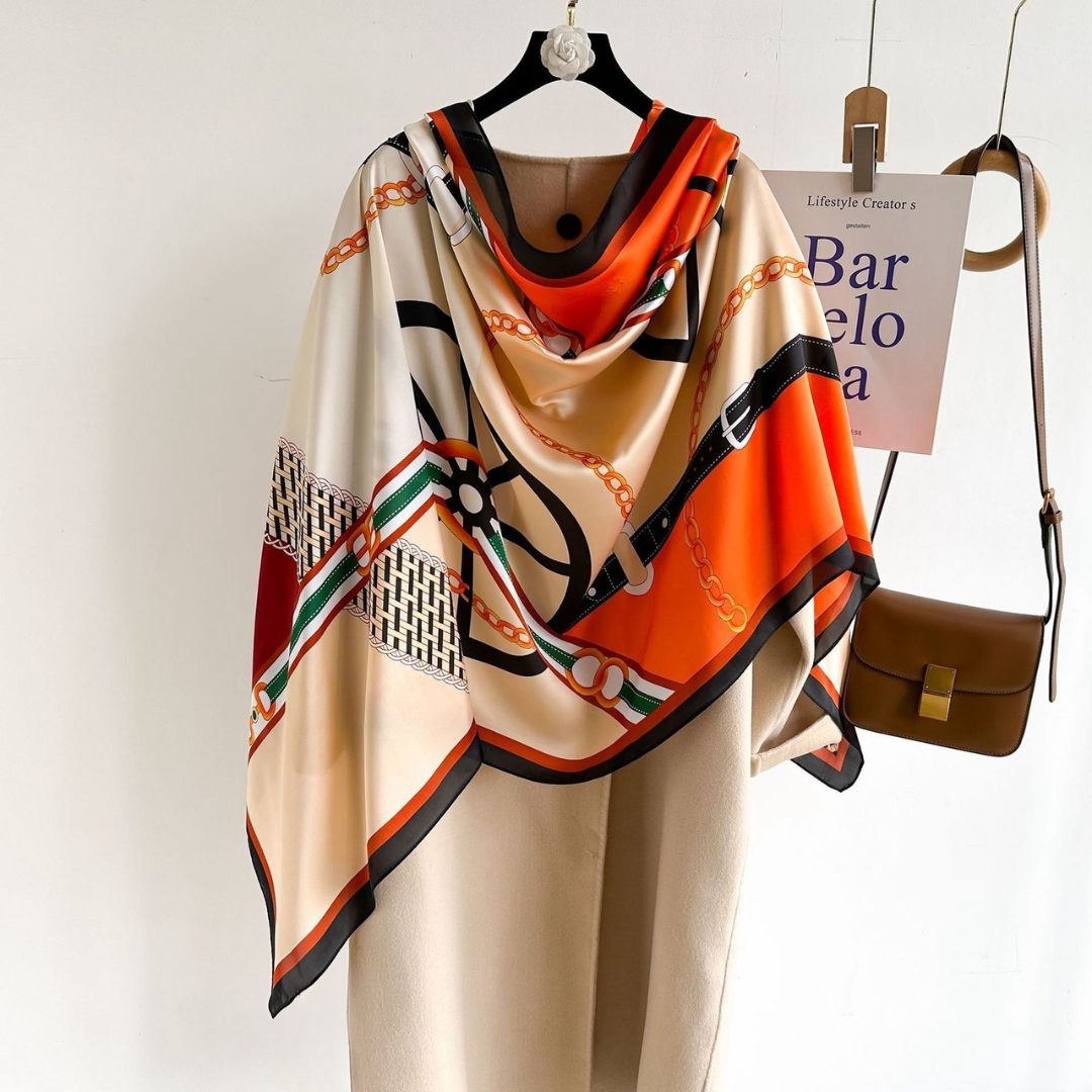 Pashmina Satinada Adoración de Seda diseño a rayas | Naranja