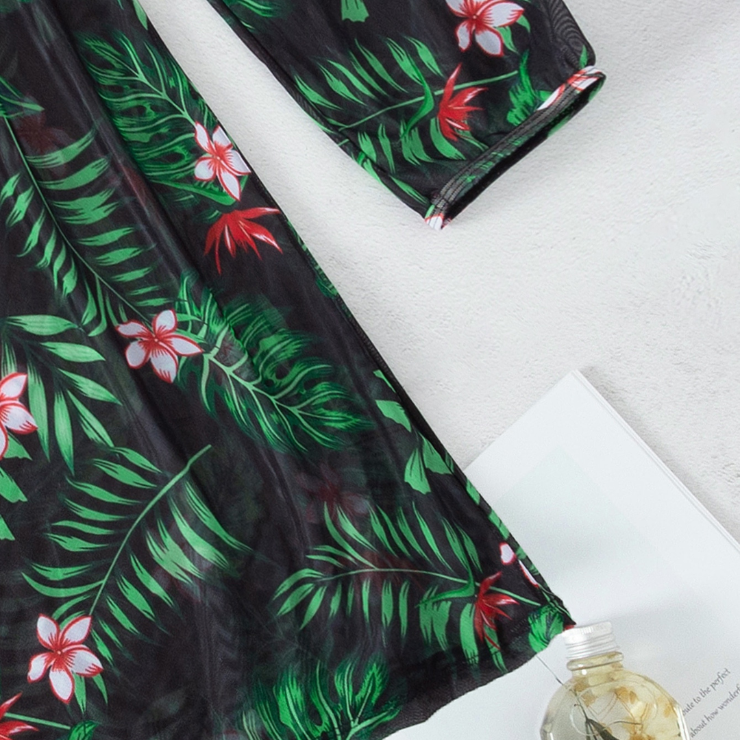 Salida de Playa Ynari Kimono mesh con estampado tropical - Talla M