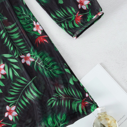 Salida de Playa Ynari Kimono mesh con estampado tropical - Talla M