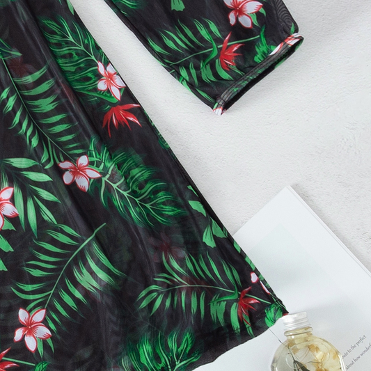 Salida de Playa Ynari Kimono mesh con estampado tropical - Talla M