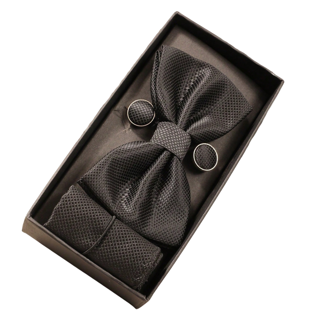 Set Houston: Corbata Michi, Pañuelo y Gemelos | Negro