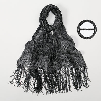 Chal Serena Regulable con flecos | Negro con brillos