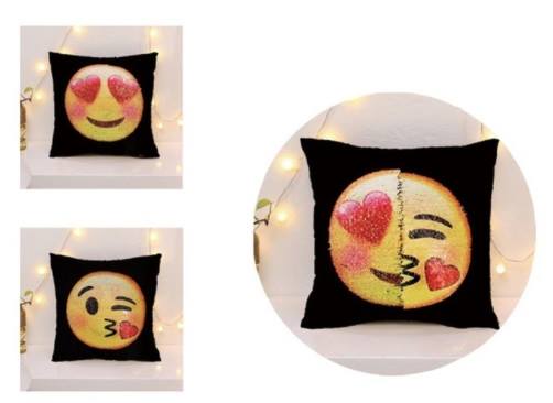 Almohada Cojin Lentejuela Doble Emoji Corazon - Multicolor