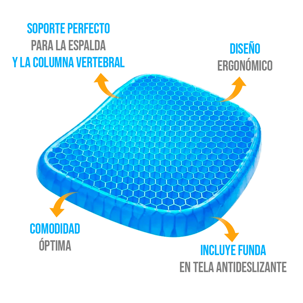 Asiento Cojín de Gel Flexible con Funda para mayor comodidad